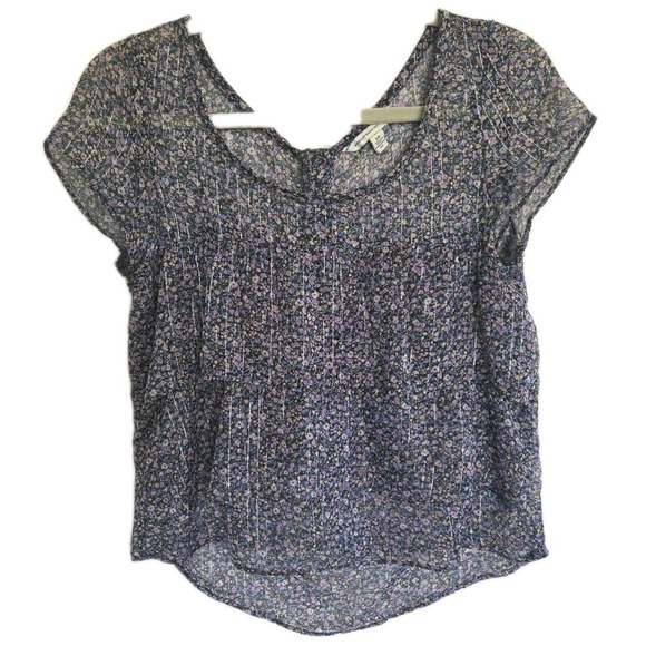 American Eagle Outfitters Tops - American Eagle Blouse Top Women's Small  Sheer Floral Ruffles Purple Black Zip